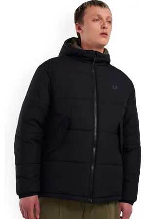 Fred Perry Men Black Hooded Quilted Jacket