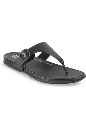FitFlop Women Open Toe Leather T-Strap Flats with Buckle Detail