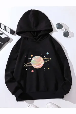 Stylecast Girls Black Graphic Printed Hooded Sweatshirt