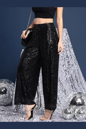 Mast & Harbour Women Sequinned Embellished Parallel Party Trousers