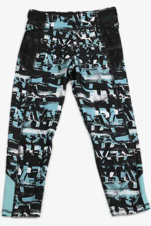 PUMA Girls Black & Blue Runtrain All Over Print Tights