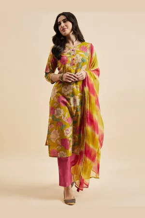 Azira Floral Printed Regular Pure Cotton Notched Neck Kurta with Palazzos & Dupatta