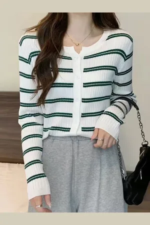 Stylecast Girls White Striped Front-Open Sweatshirt