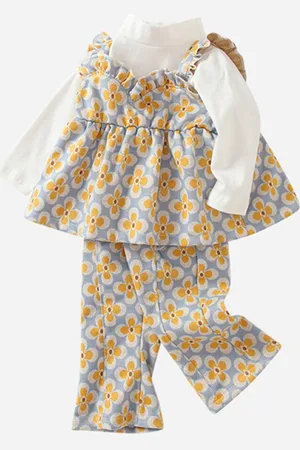Stylecast Girls Yellow Ethnic Motifs Printed Top with Trousers