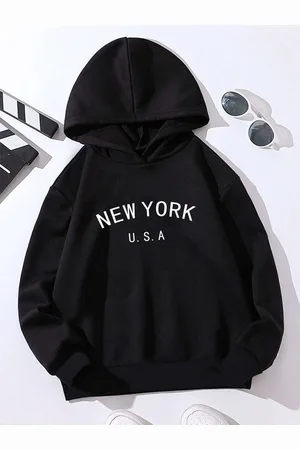 Stylecast Girls Black Typography Printed Hooded Sweatshirt