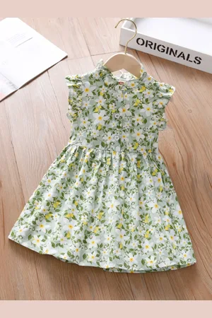 Stylecast Girls Green Floral Printed Pure Cotton Fit & Flare Dress