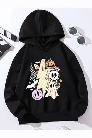 Stylecast Girls Black Graphic Printed Hooded Sweatshirt