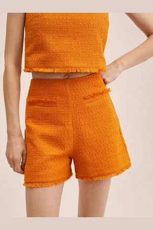 MANGO Women Orange Self Design Shorts