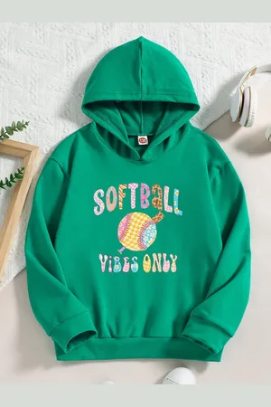 Stylecast Green Girls Typography Printed Hooded Pullover