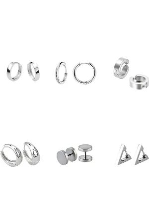 KARISHMA KREATIONS Men Set Of 6 Silver-Plated Stainless Steel Circular Hoop Earrings