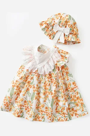 Stylecast Girls Yellow Floral Print Round Neck Cotton A-Line Dress
