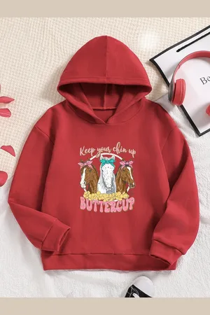 Stylecast Girls Red Graphic Printed Hooded Sweatshirt