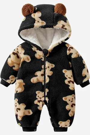 Stylecast Infant Girls Black Printed Hooded Rompers