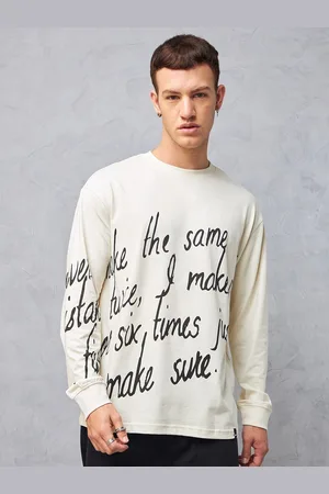 Bewakoof Typography Printed Round Neck Long Sleeves Cotton Oversized T-shirt