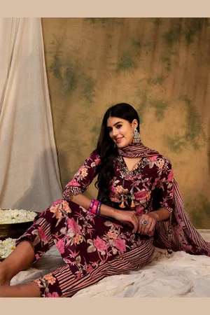 Indo Era Floral Printed Regular Gotta Patti Pure Cotton Kurta With Trousers & Dupatta