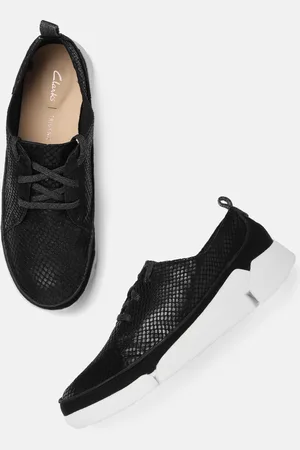 Clarks Women Black Snakeskin Textured Leather Sneakers