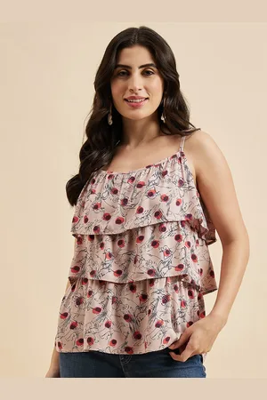 Azira Floral Print Shoulder Straps Ruffles Tiered Top