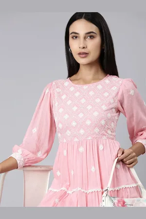 SHOWOFF Ethnic Motifs Embroidered Puff Sleeve Fit & Flare Midi Dress