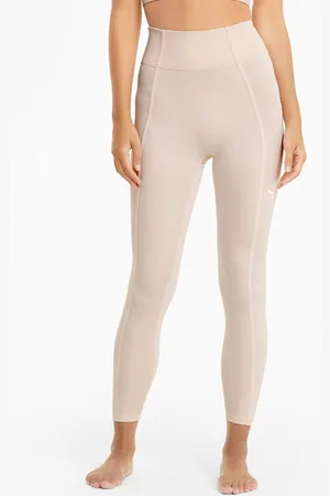 PUMA Women Beige Studio Side Ribbed High Waist 7/8 Yoga Leggings