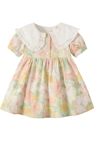 Stylecast Girls Floral Printed Peter Pan Collar Knee Length Cotton A Line Dress