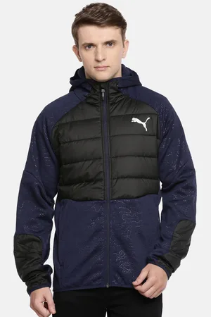 PUMA Men Navy Blue & Black Colourblocked Regular Fit Hybrid Style Sporty Track Jacket