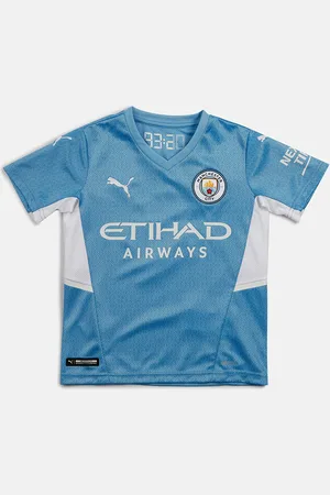 PUMA Unisex Kids Blue & White Typography Printed V-Neck dryCELL T-shirt