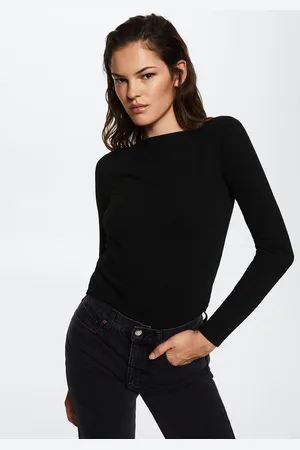 MANGO Women Black Ribbed Sustainable T-shirt