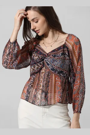 ONLY Ethnic Motifs Printed Twisted Semi Sheer Chiffon Top