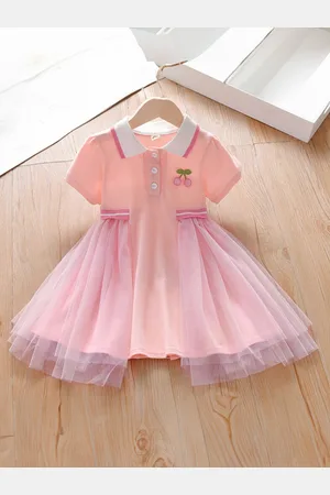 Stylecast Girls Pink Colourblocked Shirt Collar Ruffles A-Line Dress
