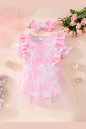 Stylecast Girls Pink Tie & Dye Ruffles Fit & Flare Dress