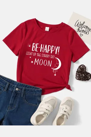 Stylecast Girls Red Typography Printed Casual T-shirt