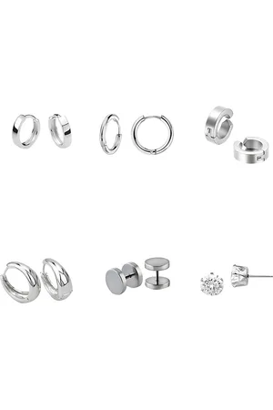 KARISHMA KREATIONS Men Set Of 6 Silver-Plated Contemporary Studs Earrings