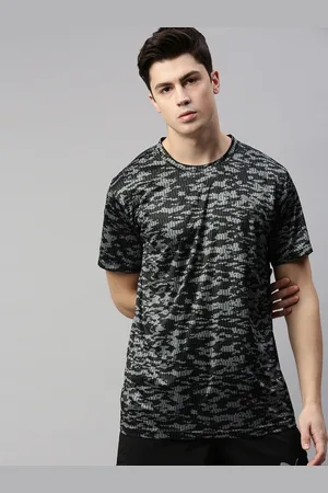 PUMA Men Black & Grey Camouflage Printed Performance Short Sleeve Round Neck T-shirt