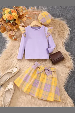 Stylecast Girls Purple Long Sleeve Top With Skirt