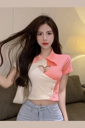 Stylecast Girls Pink Colourblocked Crop Fitted Top