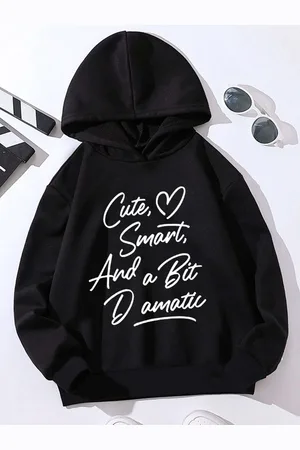 Stylecast Black Girls Typography Printed Hooded Long Sleeves Pullover