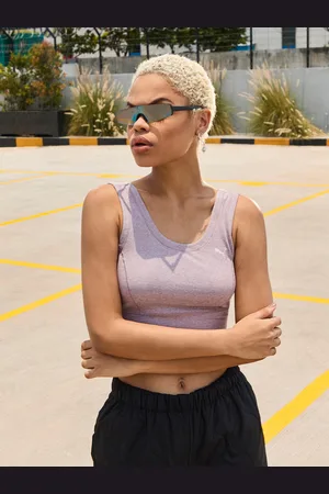 PUMA Lavender Brand Logo Print Studio Yogini Luxe Crop Tank Top