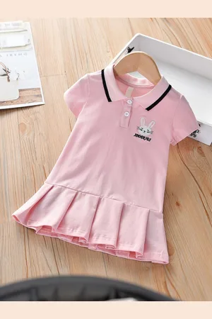 Stylecast Girls Pink & Black Polo Collar Pure Cotton A-Line Dress