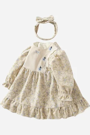 Stylecast Girls Floral Print Round Neck Long Sleeves Knee Length A Line Dress