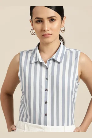 Invictus Women White & Blue Striped Casual Shirt