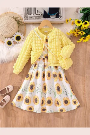 Stylecast Girls Yellow Floral Printed A-Line Midi Dress With Jacket