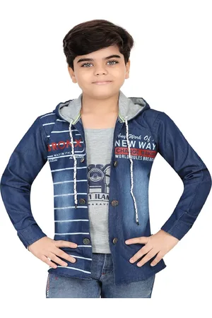 BAESD Boys Typography Printed Lightweight Denim Jacket with Attached T-shirt