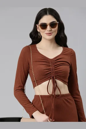 SHOWOFF Women Ruched Top With Midi Skirt Co-Ords