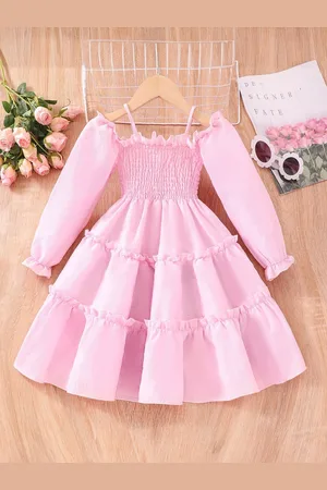 Stylecast Girls Pink Shoulder Straps Smocked Fit & Flare Maxi Dress