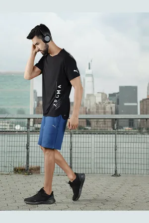 PUMA Men Black & White Brand Logo Training or Gym T-shirt