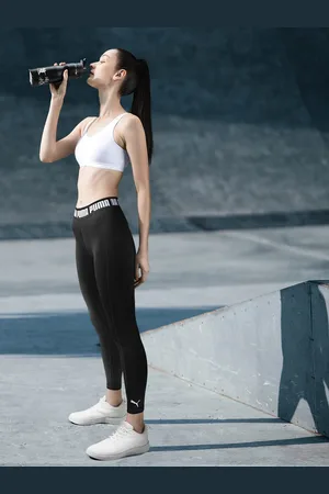 PUMA Women Black Brand Logo Printed Strong High Waisted Training Tights