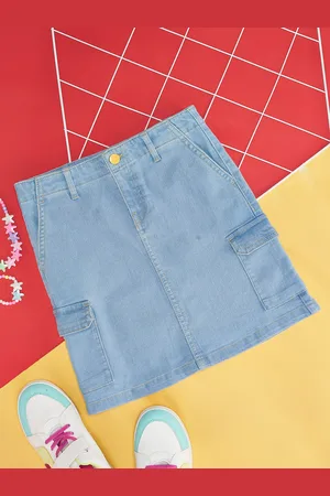 Pantaloons Girls Above Knee Length Straight Pure Cotton Denim Skirt