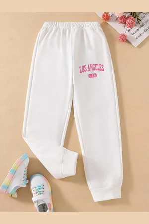 Stylecast Girls White Typography Printed Mid Rise Joggers