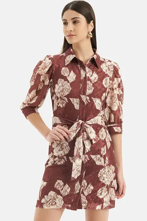 Kazo Floral Printed Lace Shirt Style Mini Dress