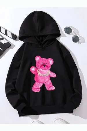 Stylecast Girls Black & Pink Typography Printed Hooded Pullover